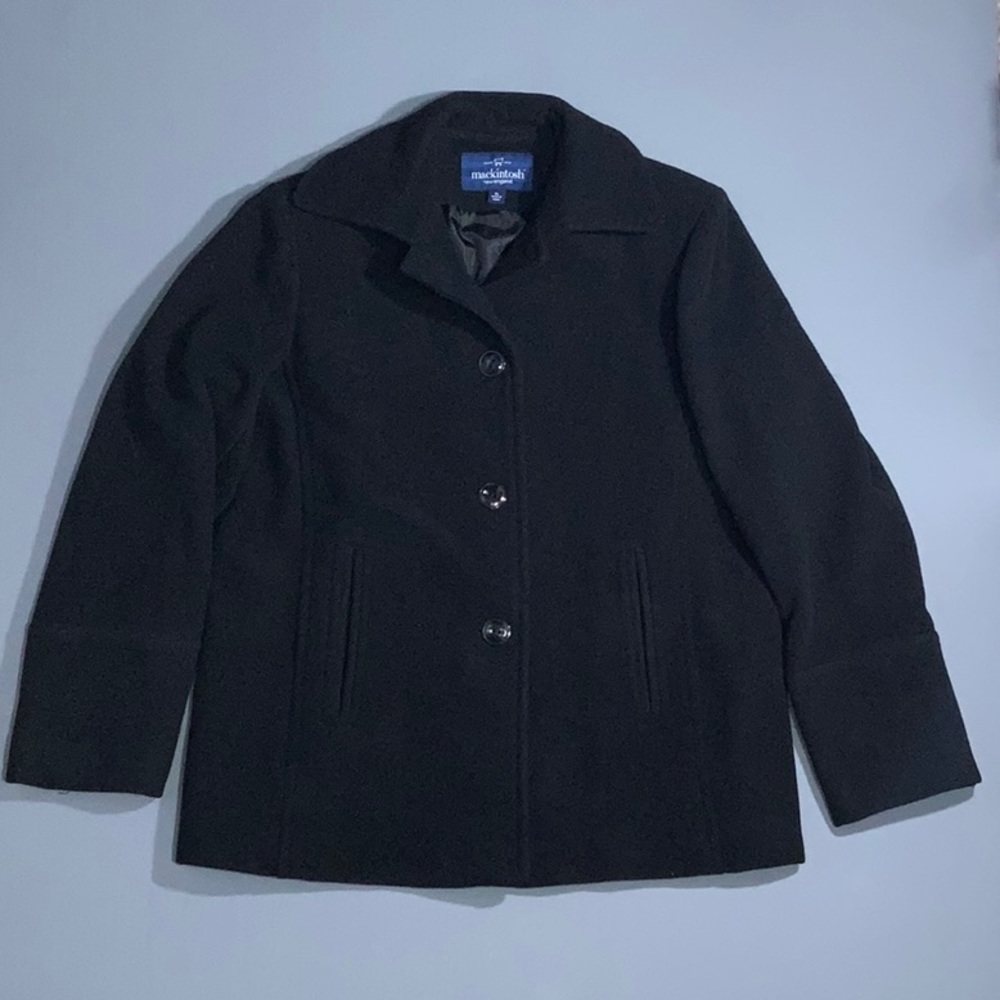 Mackintosh New England Black Wool Blend Pea Coat Size XL